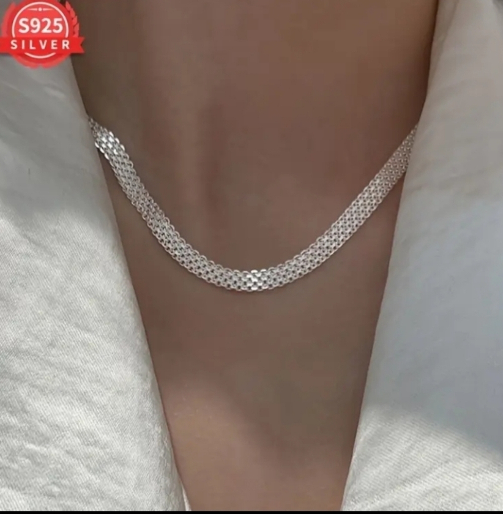 925 Silver Woven Mesh Statement Necklace